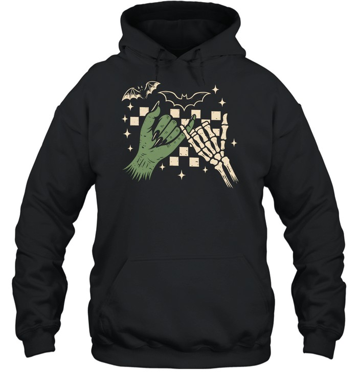 Witch Hand And Skeleton Hand Pinky Promise Checkered Unisex Hoodie Witch Hand And Skeleton Hand Pinky Promise Checkered Unisex Hoodie