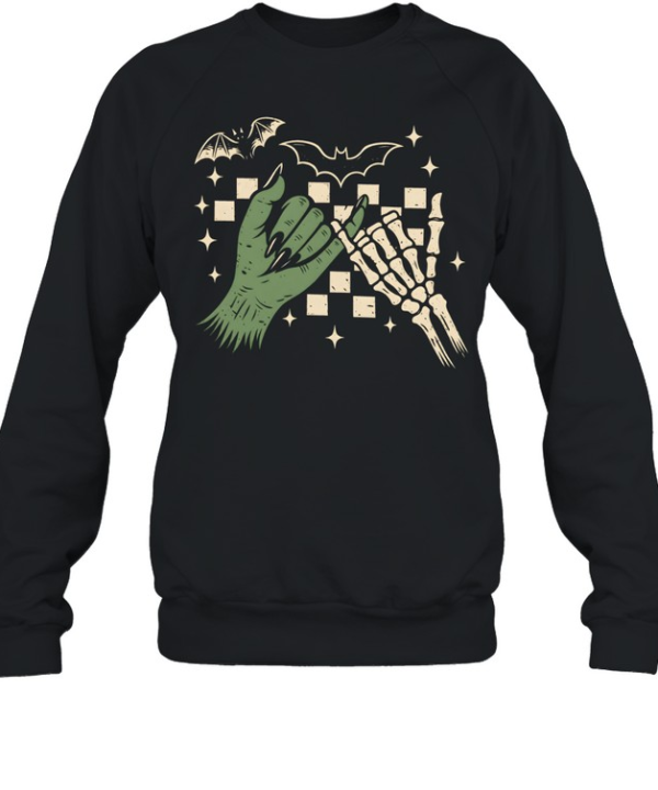 Witch Hand And Skeleton Hand Pinky Promise Checkered Unisex Sweatshirt