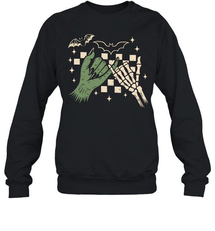 Witch Hand And Skeleton Hand Pinky Promise Checkered Unisex Sweatshirt Witch Hand And Skeleton Hand Pinky Promise Checkered Unisex Sweatshirt