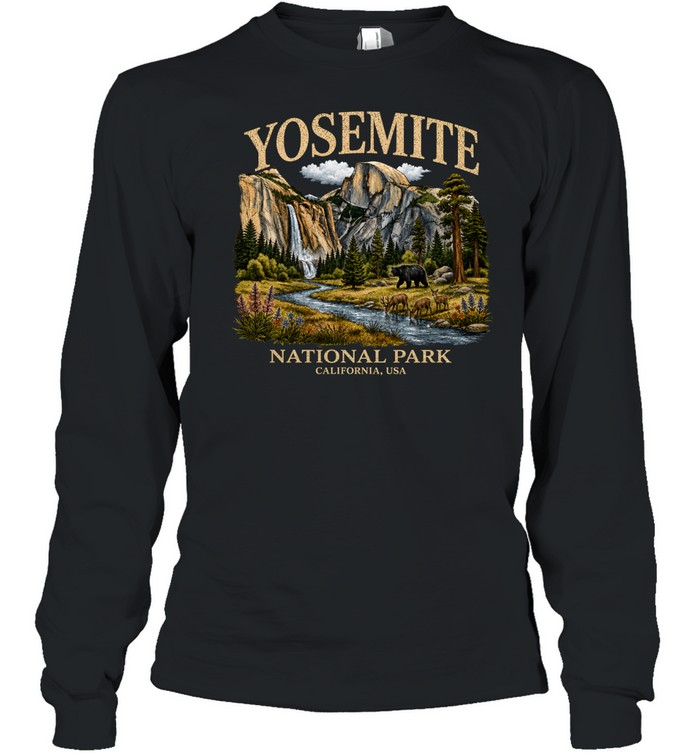 Yosemite National Park California Half Dome Bear Wildlife Washed Long Sleeved T-shirt