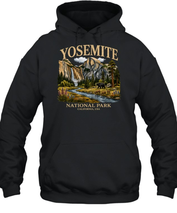 Yosemite National Park California Half Dome Bear Wildlife Washed Unisex Hoodie