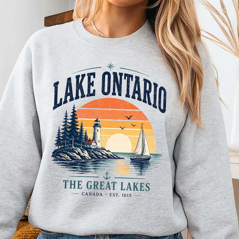 Graphic tee with coastal design of Lake Ontario