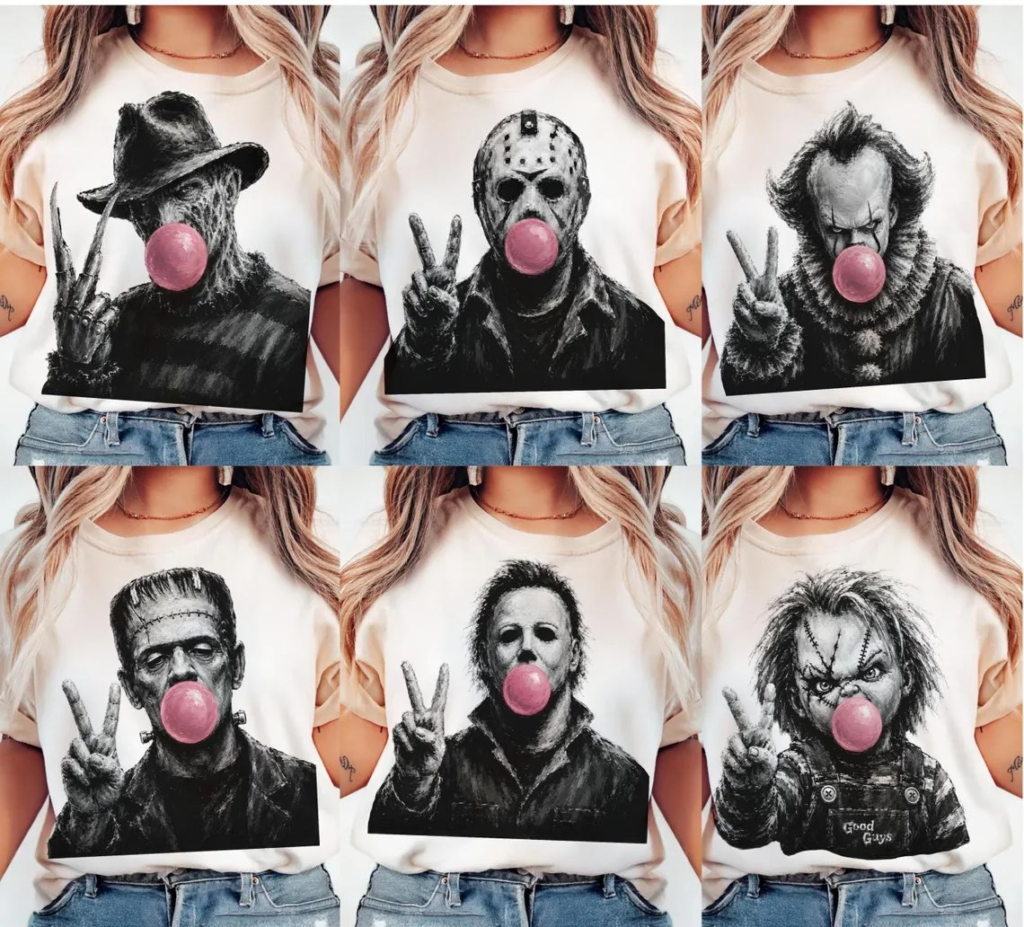 Horror Slasher Squad Blowing Bubble Gum Peace Sign Halloween