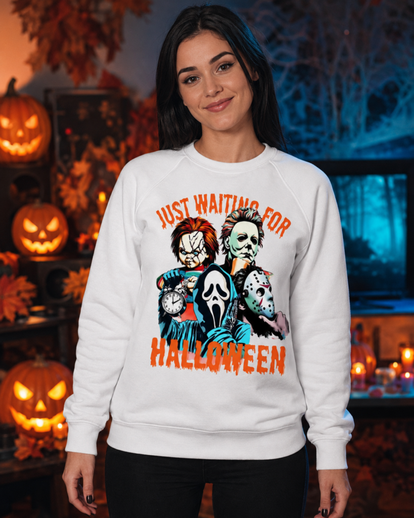 Slasher Squad Halloween graphic shirt with horror characters