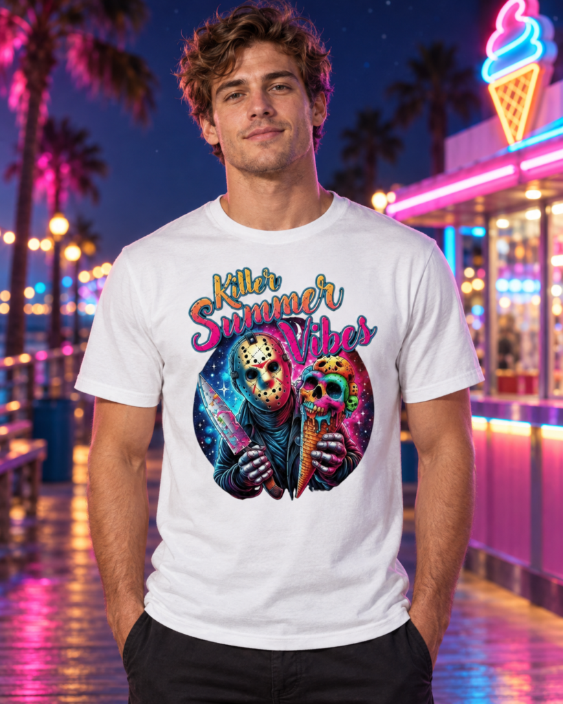 Jason Voorhees with ice cream skull graphic