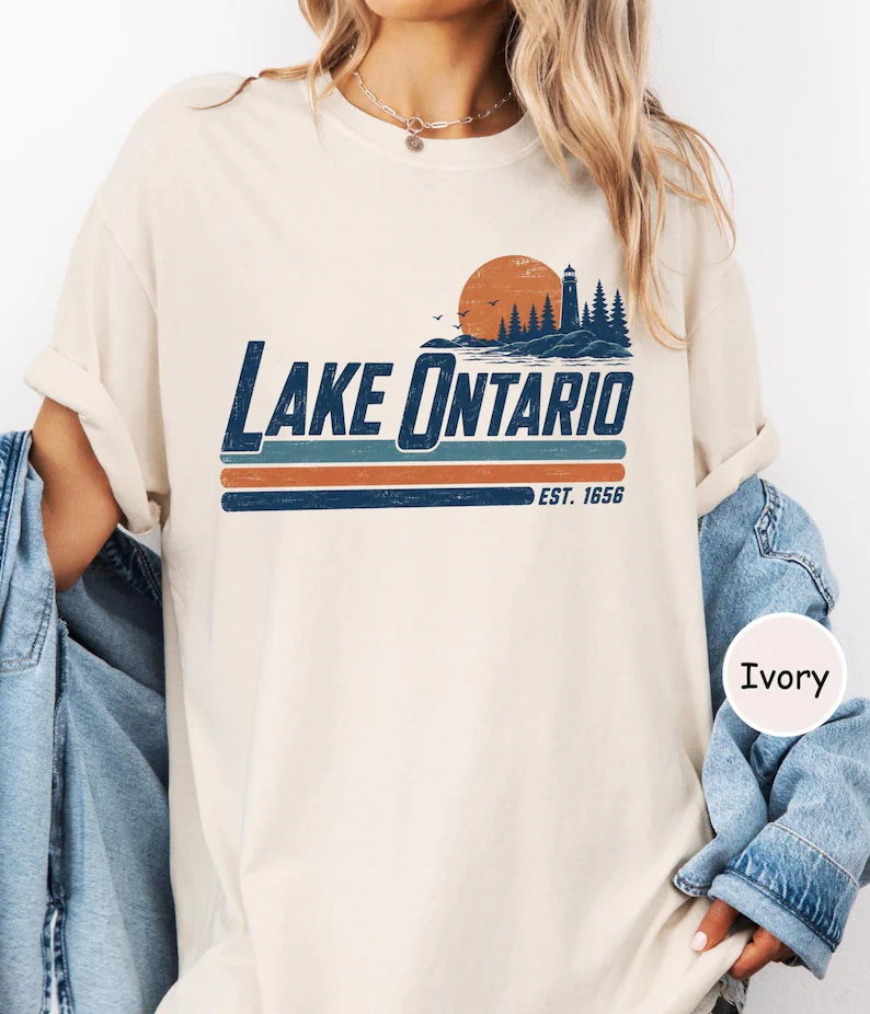 Graphic tee with Lake Ontario sunset design