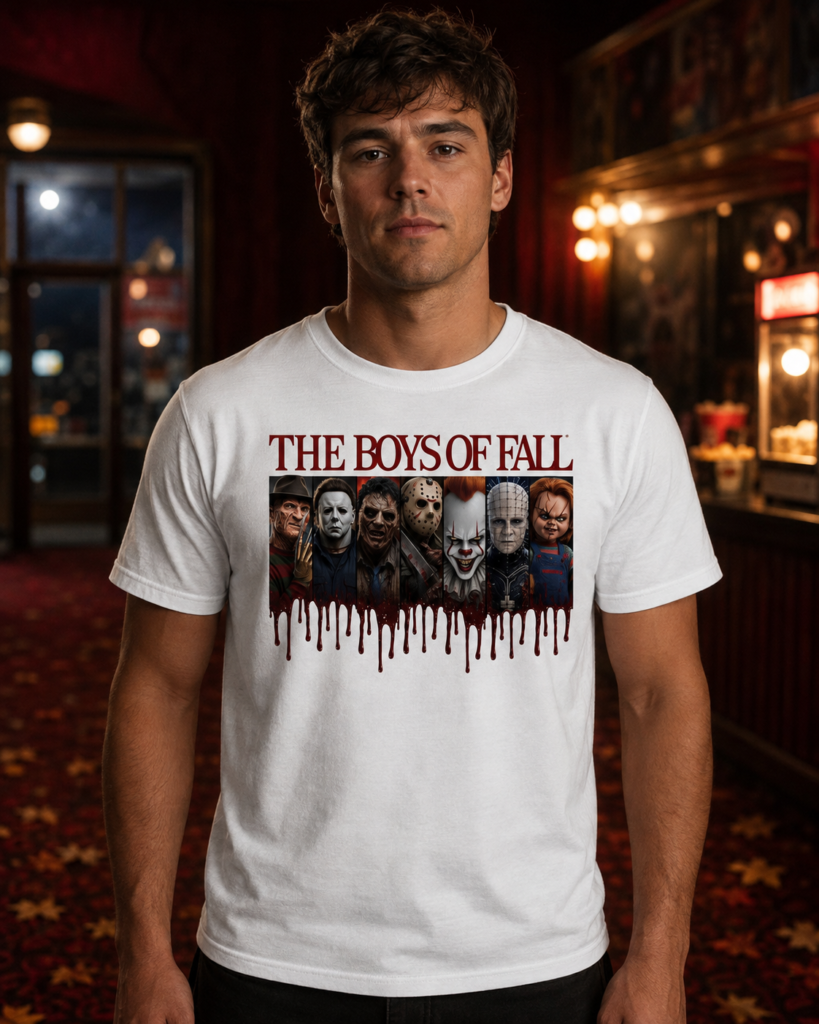 Boys of Fall horror slasher shirt with film strip design