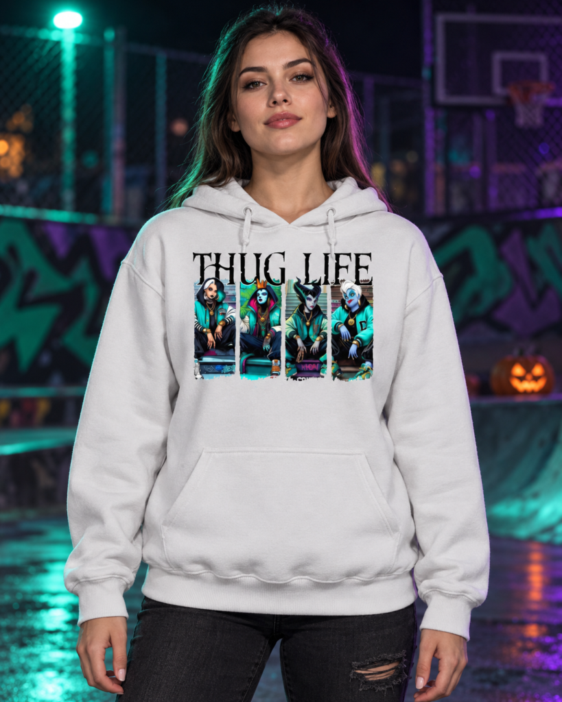 Villains in hip hop attire with graffiti background