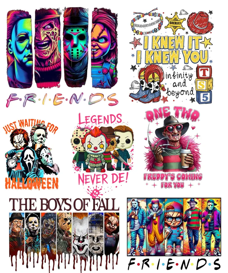 Vintage Halloween Horror Characters Collage Shirt Legends Never Die Slasher Squad Fan Apparel