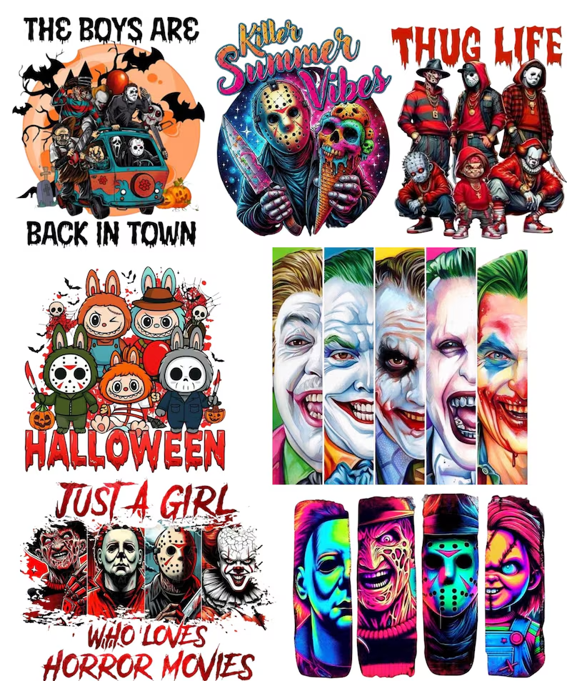 Vintage Halloween Horror Icons Collage Shirt Slasher Friends Joker Squad Fan Apparel