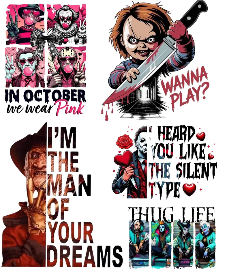 Vintage Halloween Horror Movie Characters Collage Shirt Chucky Freddy Michael Villains Fan Apparel