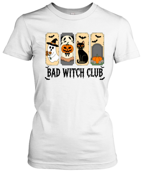 Bad Witch Club Cute Ghost Black Cat Pumpkin Halloween T- Classic Women's T-shirt