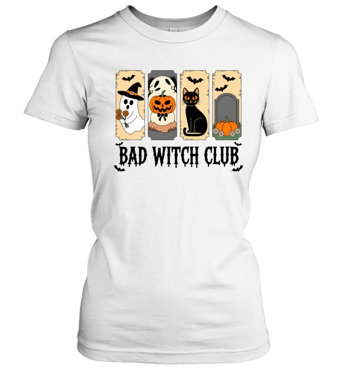 Bad Witch Club Cute Ghost Black Cat Pumpkin Halloween T- Classic Women's T-shirt