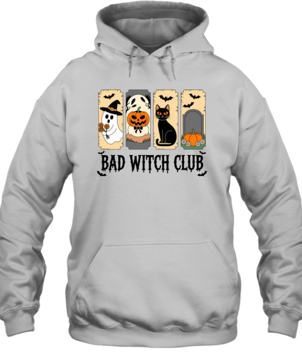 Bad Witch Club Cute Ghost Black Cat Pumpkin Halloween T- Unisex Hoodie