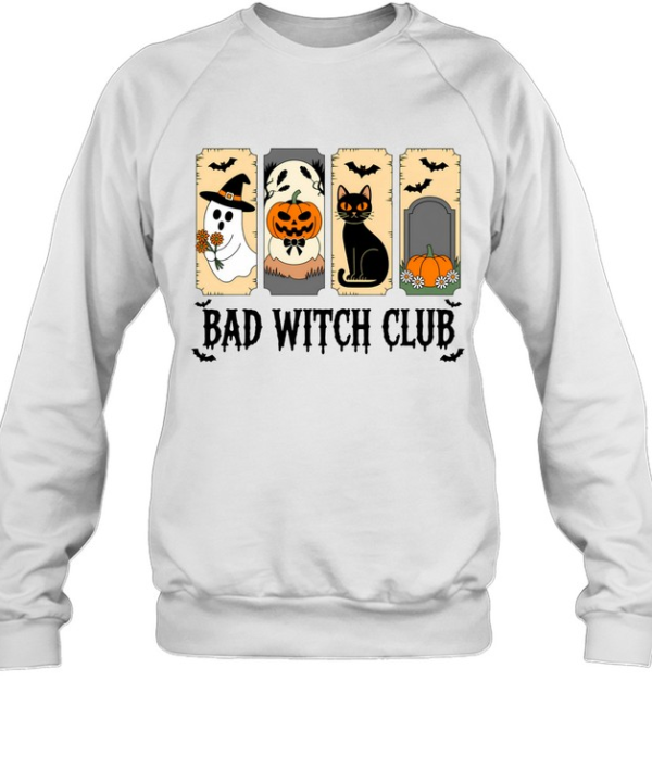Bad Witch Club Cute Ghost Black Cat Pumpkin Halloween T- Unisex Sweatshirt