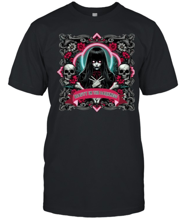 Beauty In The Darkness Goth Girl Skull Flowers Halloween Graphic T- Classic Men's T-shirt