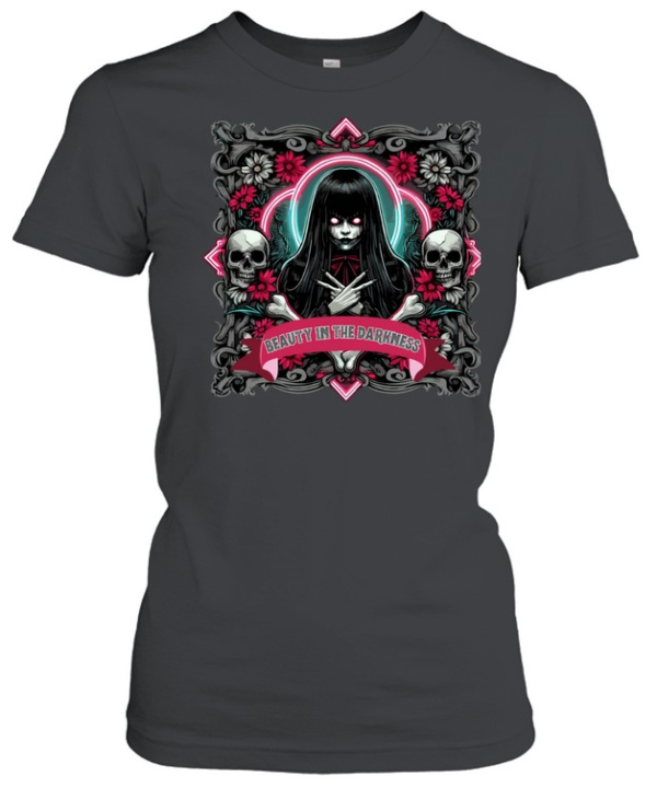 Beauty In The Darkness Goth Girl Skull Flowers Halloween Graphic T- Classic Women's T-shirt