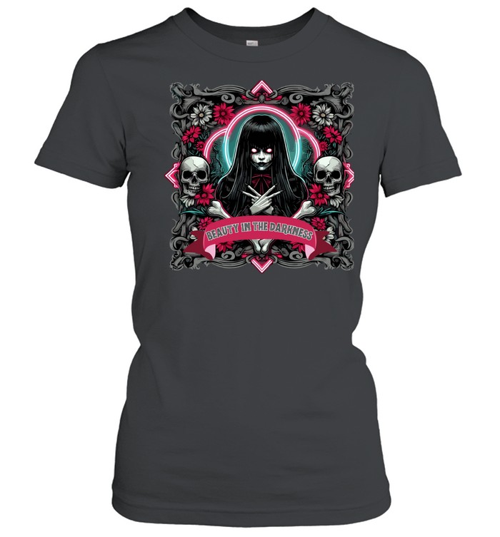 Beauty In The Darkness Goth Girl Skull Flowers Halloween Graphic T- Classic Women's T-shirt