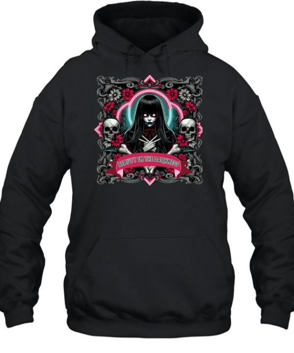 Beauty In The Darkness Goth Girl Skull Flowers Halloween Graphic T- Unisex Hoodie
