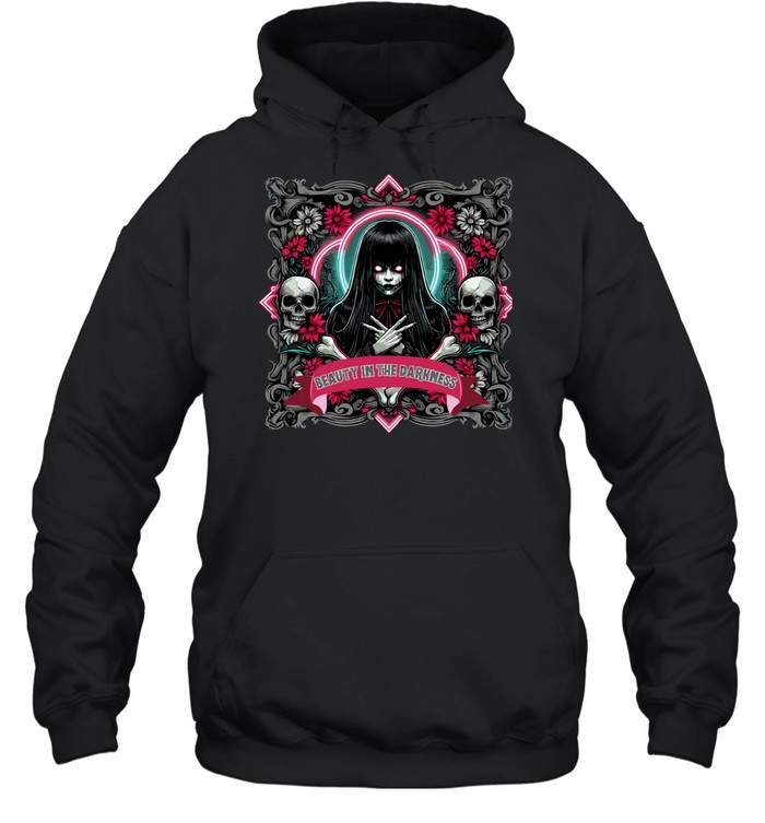 Beauty In The Darkness Goth Girl Skull Flowers Halloween Graphic T- Unisex Hoodie Beauty In The Darkness Goth Girl Skull Flowers Halloween Graphic T- Unisex Hoodie