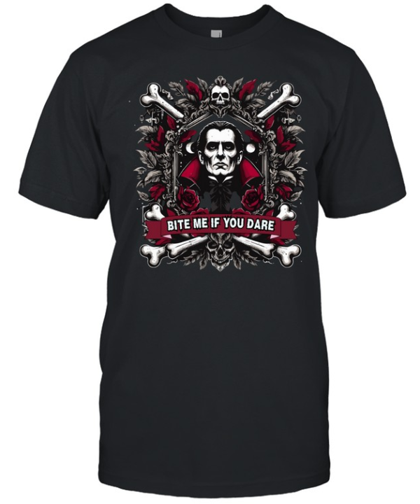 Bite Me If You Dare Dracula Vampire Gothic Halloween Graphic T- Classic Men's T-shirt