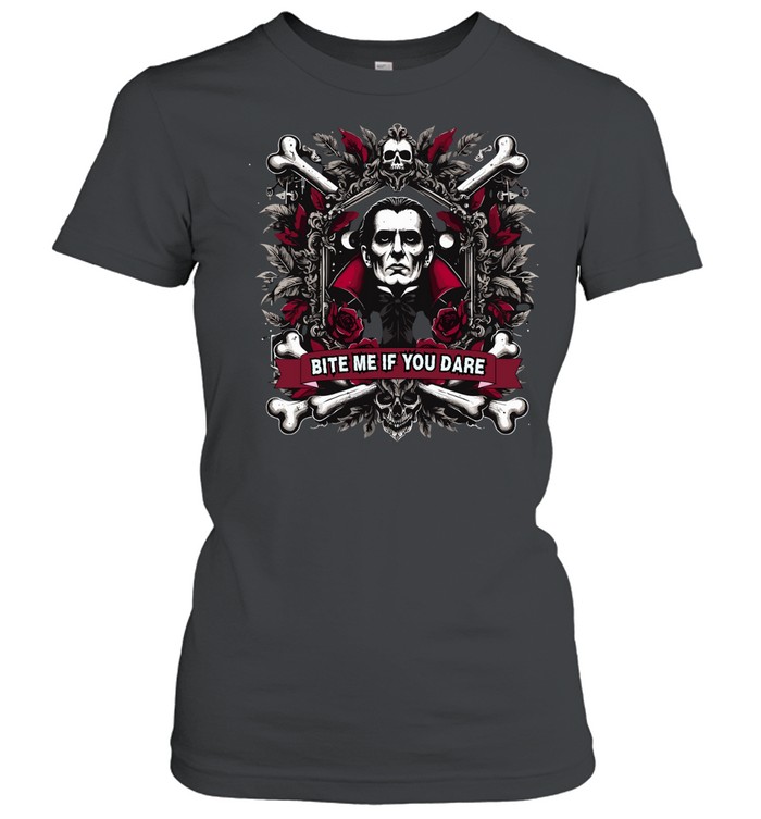 Bite Me If You Dare Dracula Vampire Gothic Halloween Graphic T- Classic Women's T-shirt