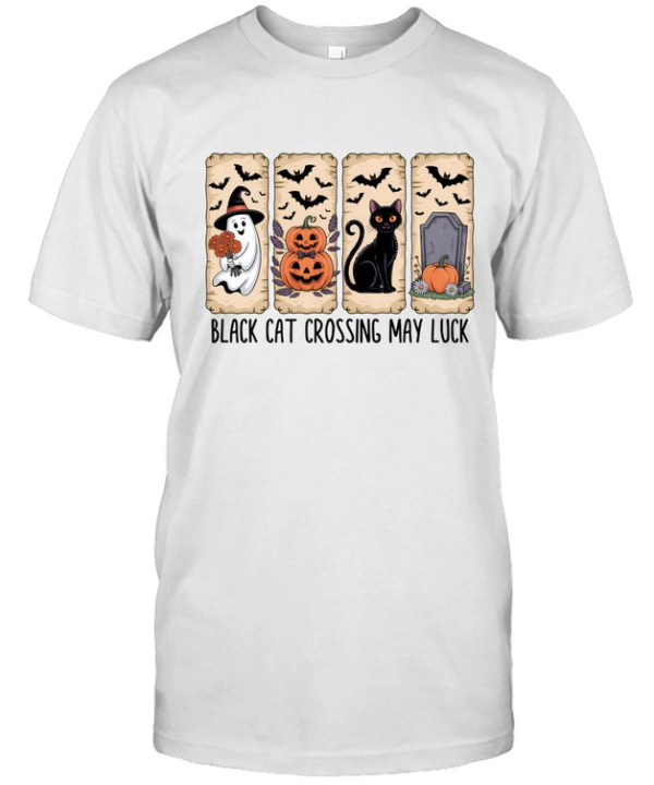 Black Cat Crossing May Luck Ghost Pumpkin Halloween T- Classic Men's T-shirt