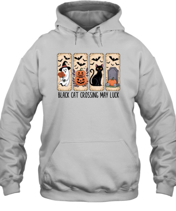 Black Cat Crossing May Luck Ghost Pumpkin Halloween T- Unisex Hoodie