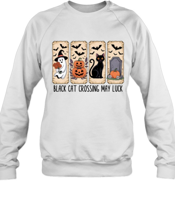 Black Cat Crossing May Luck Ghost Pumpkin Halloween T- Unisex Sweatshirt