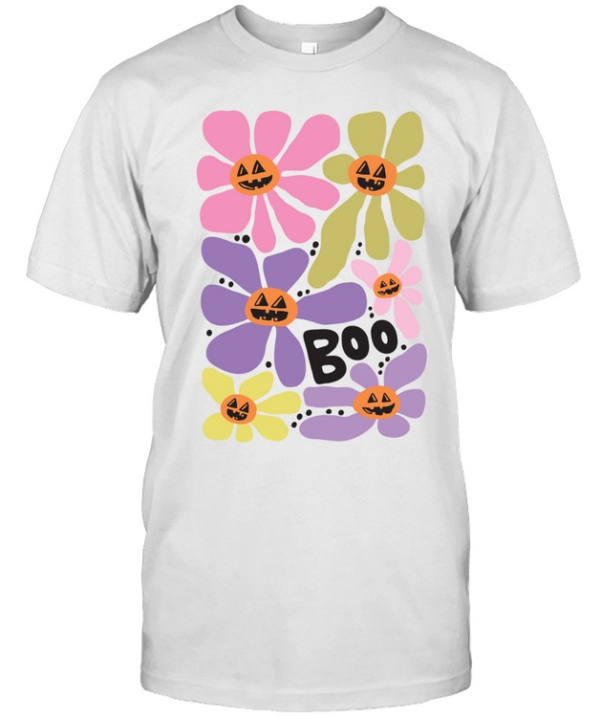 Boho Retro Daisy Pumpkin Faces Boo Floral Halloween T- Classic Men's T-shirt