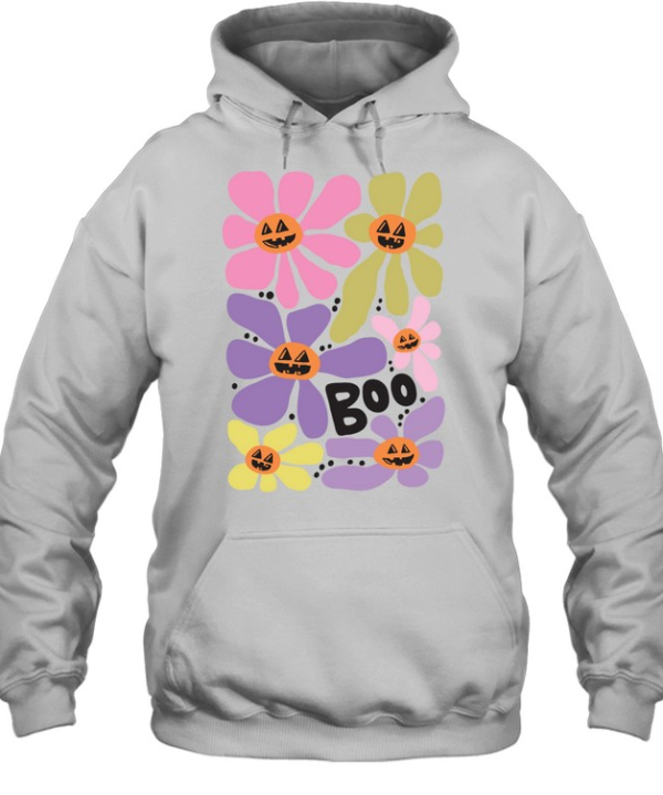 Boho Retro Daisy Pumpkin Faces Boo Floral Halloween T- Unisex Hoodie