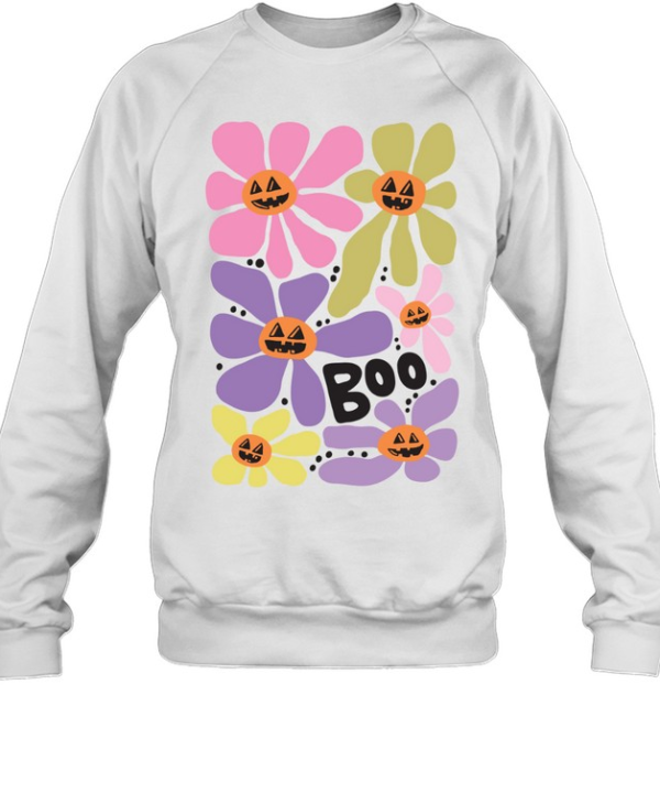Boho Retro Daisy Pumpkin Faces Boo Floral Halloween T- Unisex Sweatshirt