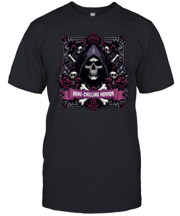 Bone-Chilling Horror Grim Reaper Skull Roses Halloween  Classic Men's T-shirt