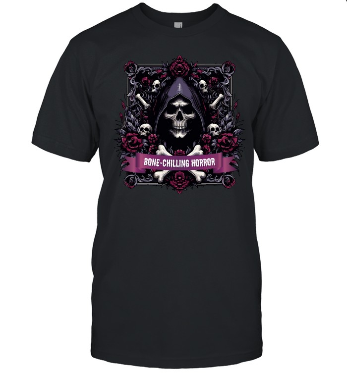 Bone-Chilling Horror Grim Reaper Skull Roses Halloween Classic Men's T-shirt Bone-Chilling Horror Grim Reaper Skull Roses Halloween Classic Men's T-shirt