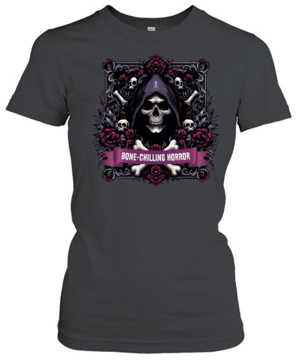 Bone-Chilling Horror Grim Reaper Skull Roses Halloween  Classic Women's T-shirt