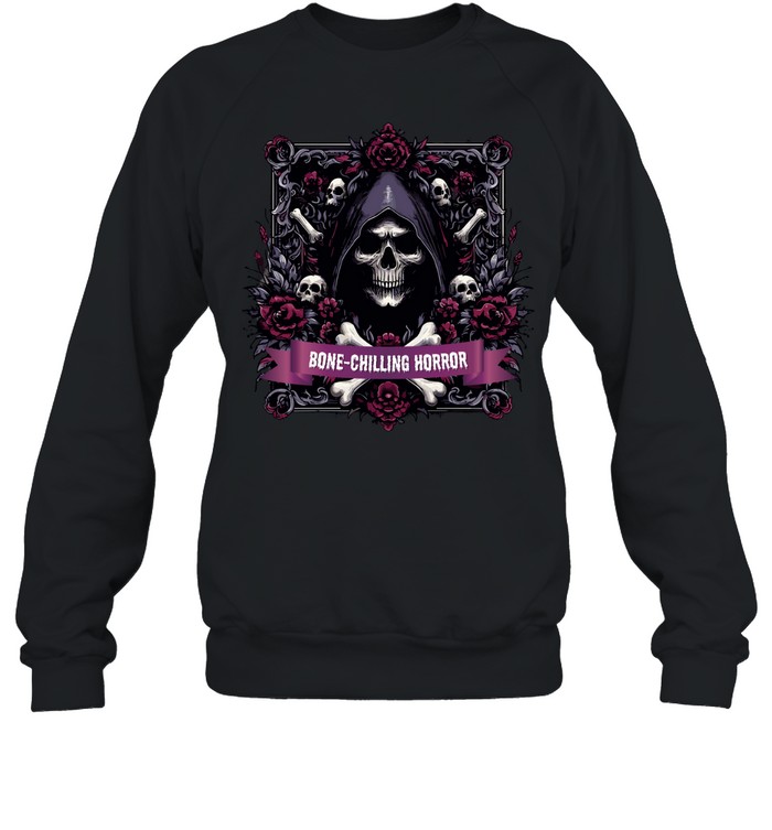 Bone-Chilling Horror Grim Reaper Skull Roses Halloween Unisex Sweatshirt Bone-Chilling Horror Grim Reaper Skull Roses Halloween Unisex Sweatshirt