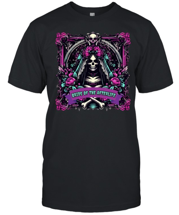 Bride Of The Afterlife Gothic Skull Roses Halloween  Classic Men's T-shirt