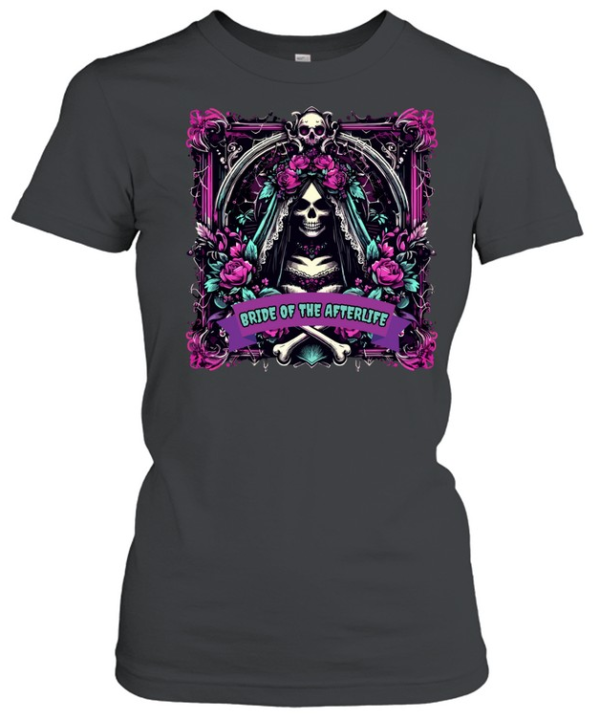 Bride Of The Afterlife Gothic Skull Roses Halloween  Classic Women's T-shirt