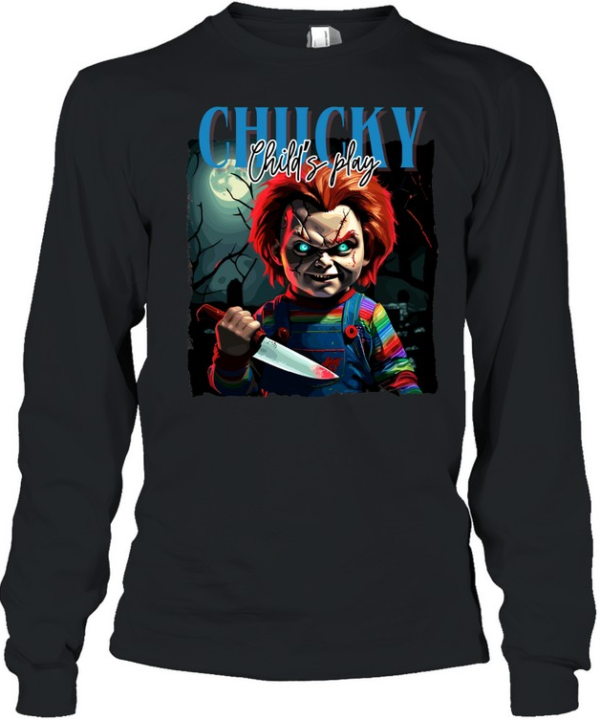 Chucky Child's Play Bloody Knife Horror Movie Long Sleeved T-shirt