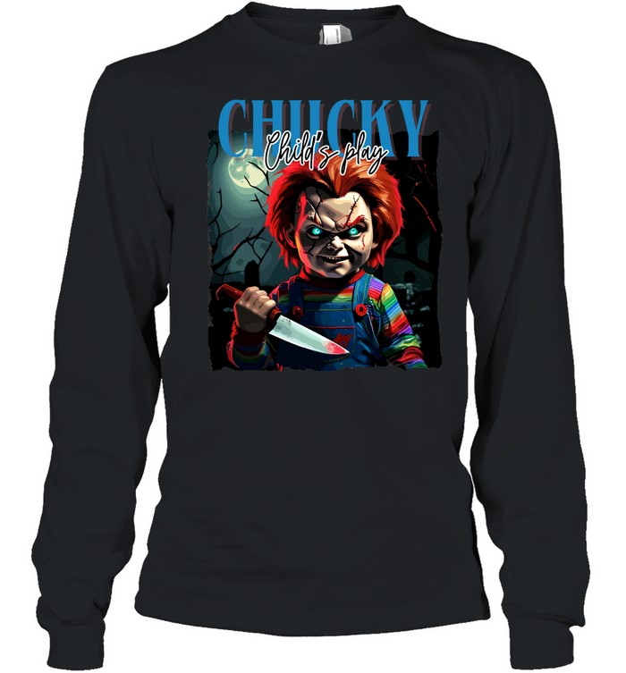 Chucky Child's Play Bloody Knife Horror Movie Long Sleeved T-shirt