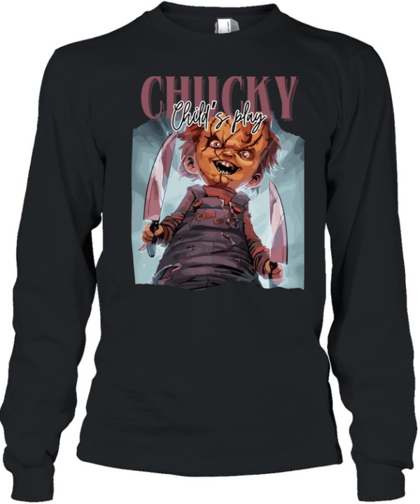 Chucky Child's Play Killer Doll Knives Halloween Horror Graphic T- Long Sleeved T-shirt