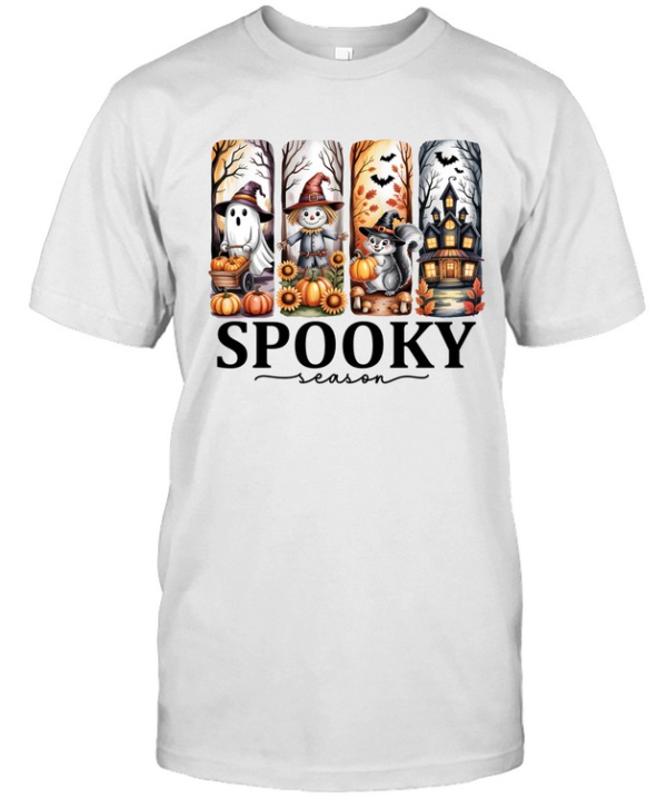 Cute Ghost Scarecrow Witch Squirrel Haunted House Halloween T- Classic Men's T-shirt