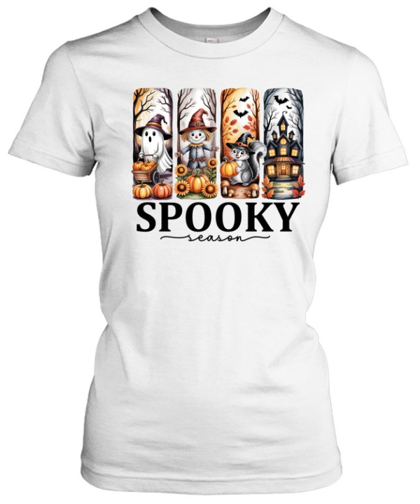 Cute Ghost Scarecrow Witch Squirrel Haunted House Halloween T- Classic Women's T-shirt