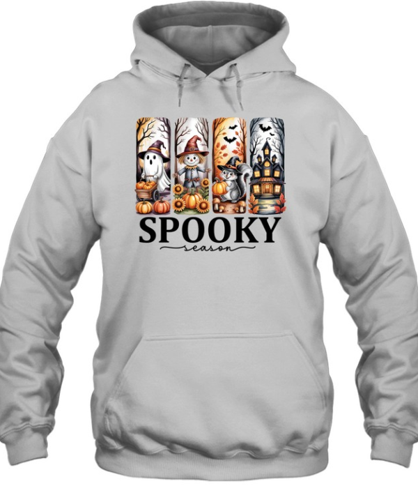 Cute Ghost Scarecrow Witch Squirrel Haunted House Halloween T- Unisex Hoodie