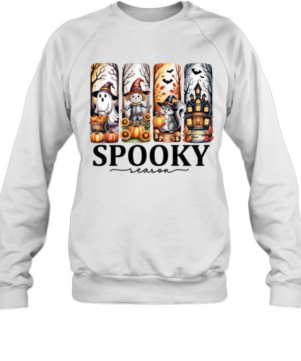Cute Ghost Scarecrow Witch Squirrel Haunted House Halloween T- Unisex Sweatshirt