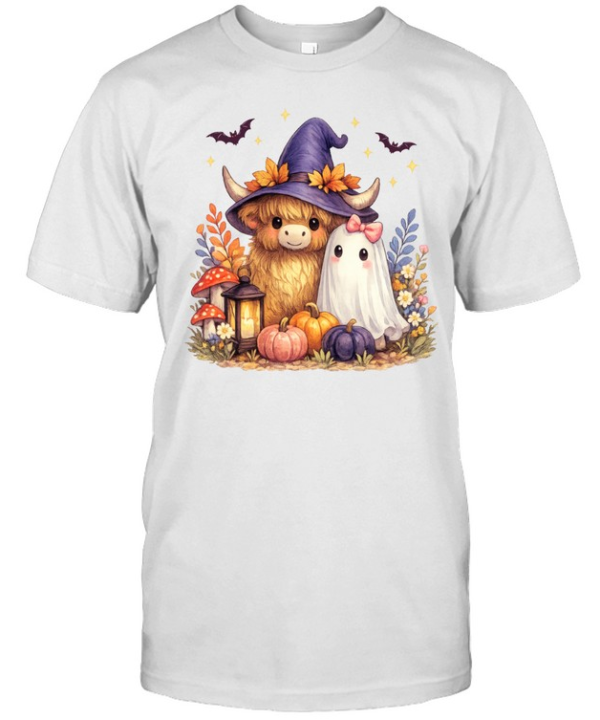 Cute Witch Highland Cow Ghost Pumpkin Halloween T- Classic Men's T-shirt