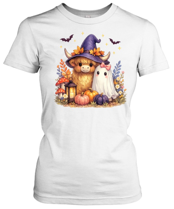 Cute Witch Highland Cow Ghost Pumpkin Halloween T- Classic Women's T-shirt