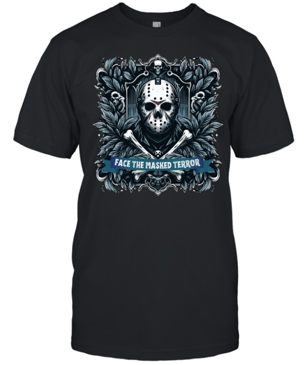 Face The Masked Terror Jason Voorhees Hockey Mask Halloween Horror Graphic T- Classic Men's T-shirt