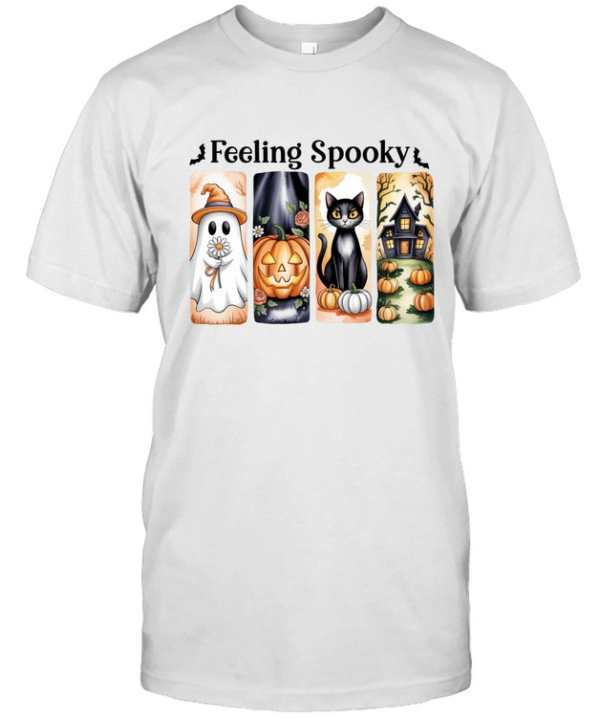 Feeling Spooky Cute Ghost Black Cat Pumpkin Haunted House Halloween Graphic Classic Men's T-shirt