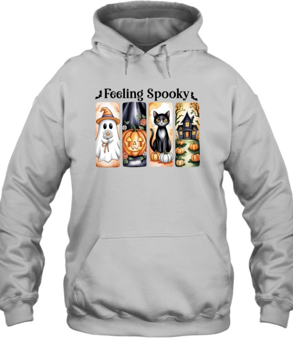 Feeling Spooky Cute Ghost Black Cat Pumpkin Haunted House Halloween Graphic  Unisex Hoodie
